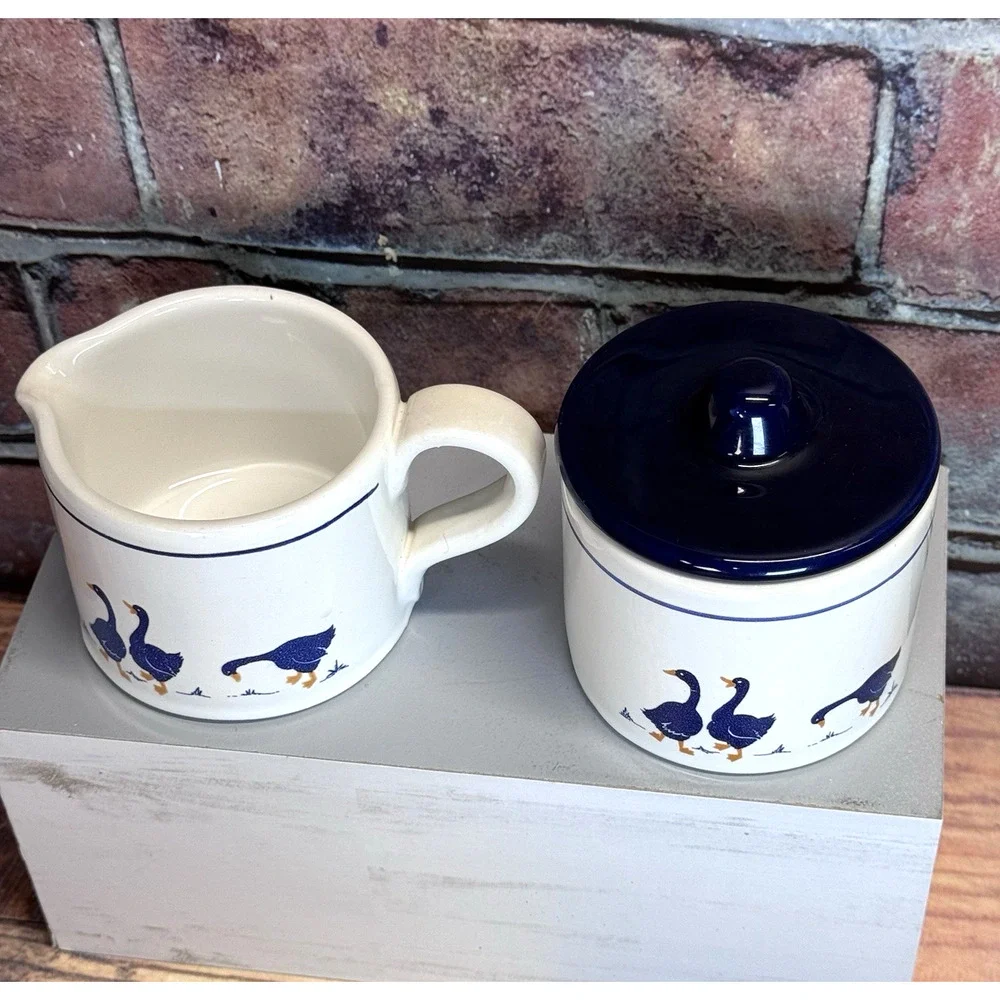Vintage Rosenthal Netter Blue Geese Creamer Sugar Bowl Set W Lid Granny Core‎